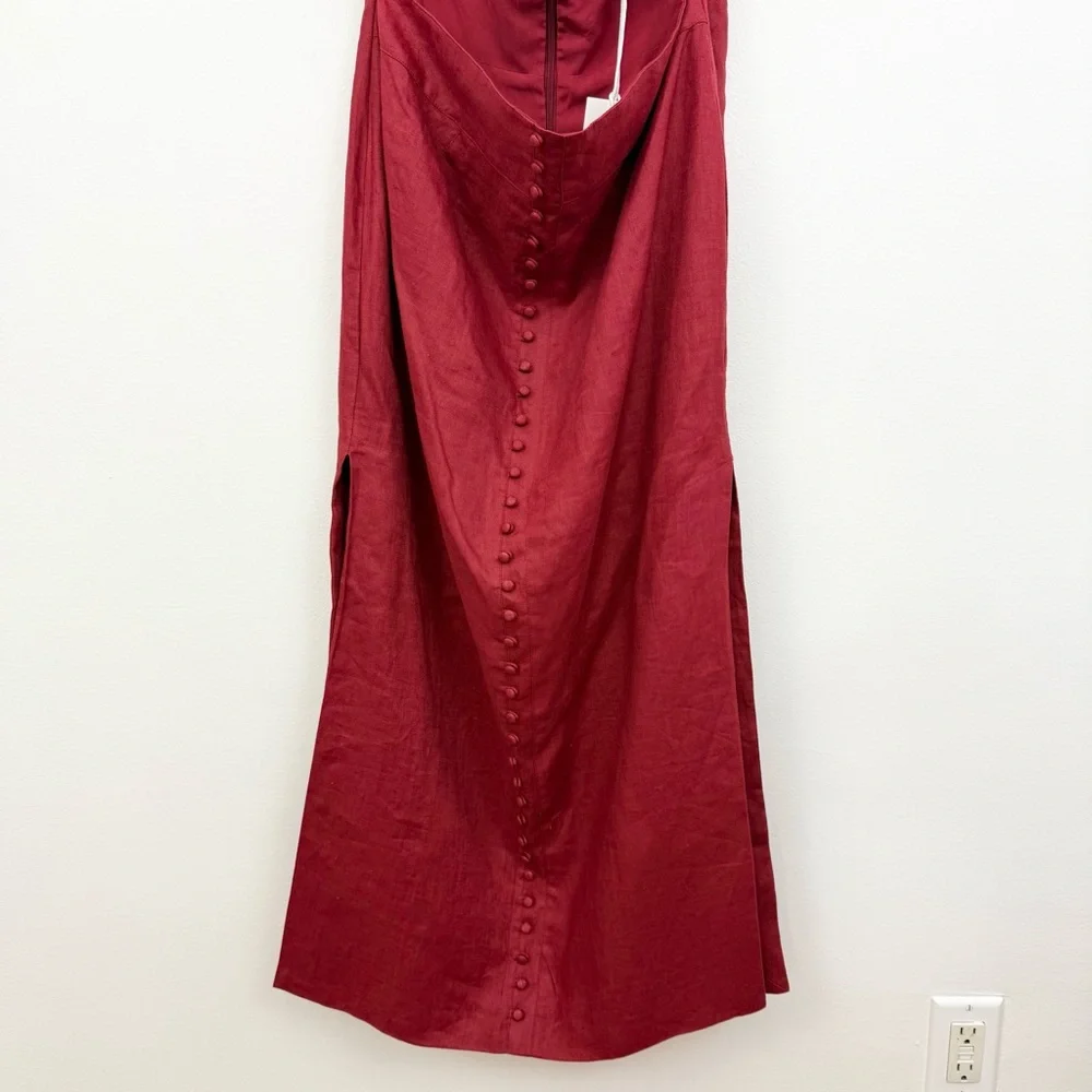 Joslin Studio Danielle Linen Midi Dress Cherry Red Cutout Halter NWT Size 10 - Picture 3 of 6